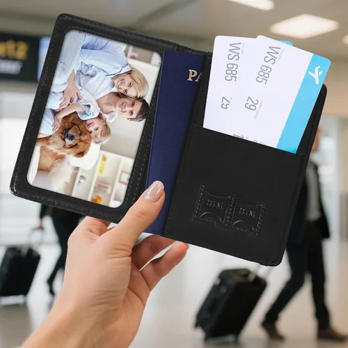 Miniatura 2 de Soporte para pasaporte para viajes, funda de pasaporte con bloqueo RFID con soporte para bolígrafo, funda de cuero para pasaporte, accesorios