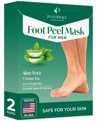 PLANTIFIQUE Mascarilla exfoliante para pies, paquete de 2 para hombres | Dermatológicamente probada, repara talones y elimina piel seca muerta para