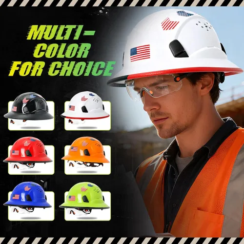 Miniatura 9 de Cascos De Construcción de ala completa Cascos de seguridad aprobados por OSHA con visera transparente - Casco de seguridad de construcción ventilado
