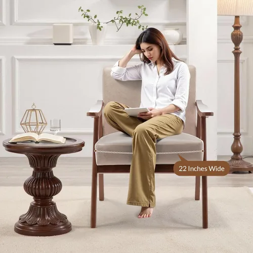 Miniatura 2 de Rovibek Silla decorativa tapizada con brazos, sillas decorativas modernas de mediados de siglo con marco de madera, sillas tapizadas con espuma