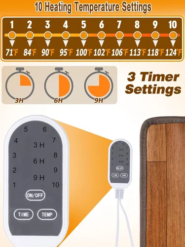 Miniatura 2 de Tapete calefactor para piso de 19.7x21.7 pulgadas - Calentador de pies bajo el escritorio, almohadilla de calefacción eléctrica de 110V con 3 Marrón