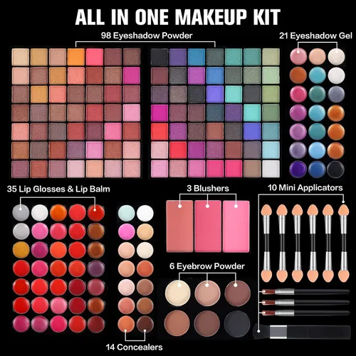 Miniatura 2 de Kit de maquillaje profesional de 177 colores para mujeres y niñas, kit completo de regalo con espejo, paleta de maquillaje todo en uno que incluye