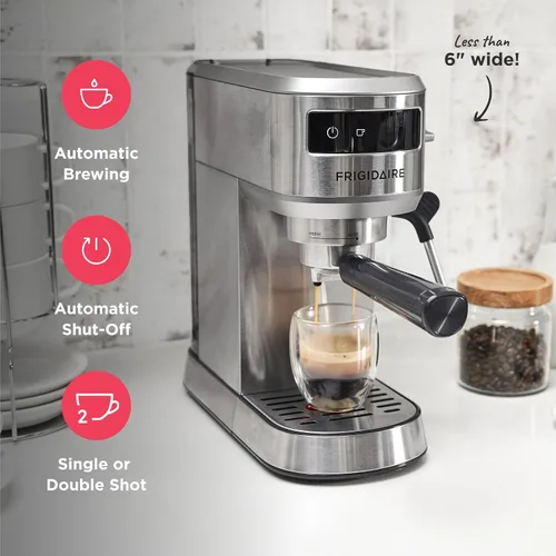 Miniatura 5 de Frigidaire Cafetera de Espresso a Vapor, Máquina de Café con Espumador de Leche y Calentador de Tazas, Presión de 20 Bares, Tanque de Agua Extraíble