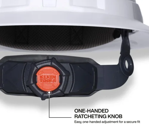 Miniatura 3 de Klein Tools Type 2 Hard Hat, Vented Full Brim, Class C, 6-Point Suspension with Accessory Mounts, Washable Padding, and Rechargeable Headlamp