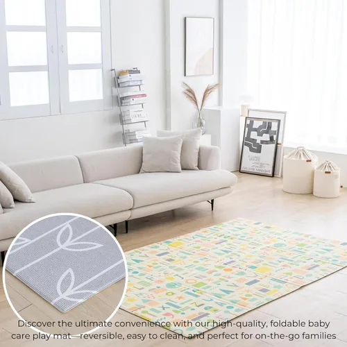 Miniatura 4 de Baby Care - Alfombra de juego (grande, diseño de Hygge, Aztec & Arbor) de 82 x 55 pulgadas, original de una pieza, reversible, enrollable