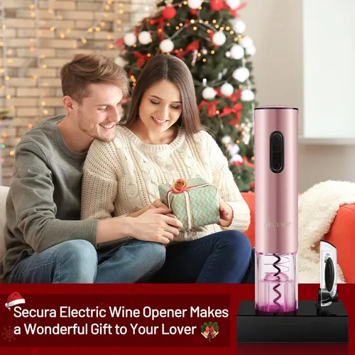 Miniatura 9 de Secura Abridor de vino eléctrico, sacacorchos eléctrico automático de botellas de vino con cortador de papel de aluminio, recargable (oro rosa)