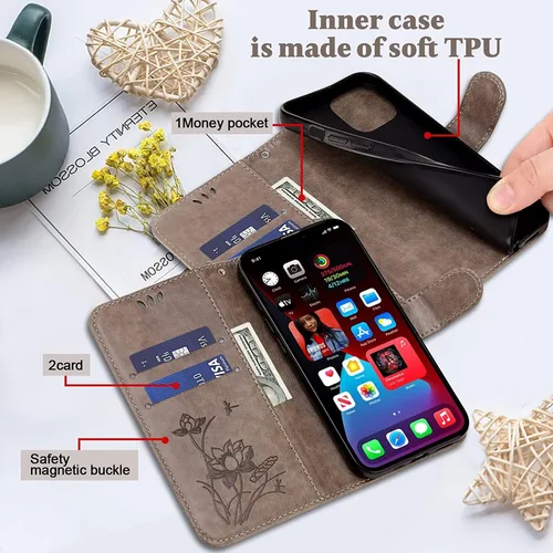 Miniatura 2 de Funda para iPhone 13/13 Mini/13 Pro/13 Pro Max, funda de cuero tipo cartera tipo libro con tapa y soporte para tarjeta y cierre magnético a prueba