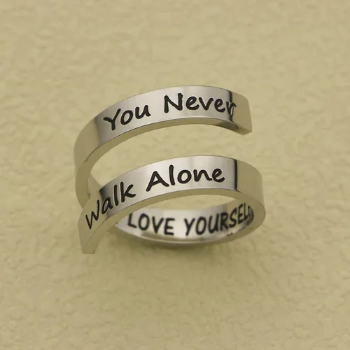 Miniatura 3 de SELOPU Bangtan - Anillo de regalo para niños Kpop Bangtan con la frase You Never Walk Alone Love YourselfJ-HopeJIMINJINJKRMSUGAV Bangtan Boys Lover