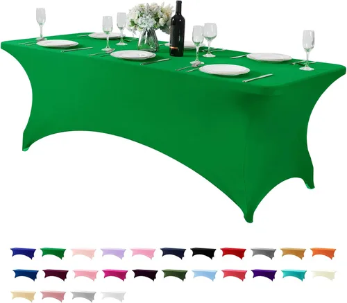Miniatura 172 de Mantel de elastano para mesas de 4, 6 u 8 pies, mantel elástico universal ajustable para fiestas, banquetes, bodas y eventos - Verde manzana