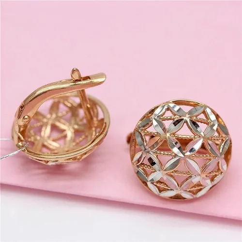 Miniatura 2 de SAGEKING 2024 New 585 Purple Gold Plated 14K Rose Gold Openwork Round Flower Earrings For Women Elegant Charm Fashion Engagement Jewelry Fashion