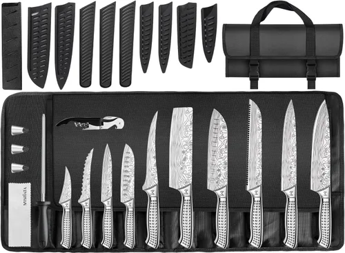 Miniatura 13 de MOSFiATA Juego de 6 cuchillos, juego de cuchillos japoneses de acero inoxidable para cocina con bolsa de almacenamiento de tela Oxford, apto