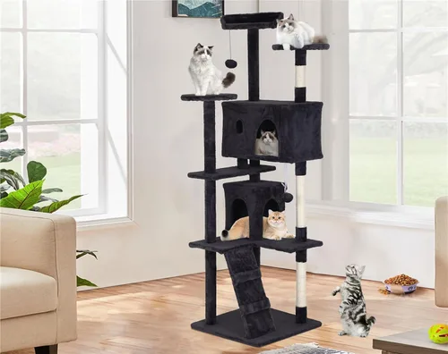 Miniatura 10 de Go Pet Club - Mueble de torre para gatos de varios niveles de 54 pulgadas de alto con poste rascador, juguetes y casa para gatos