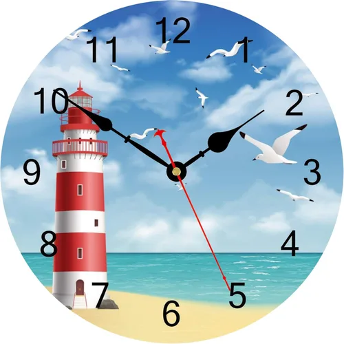 Miniatura 9 de TAHEAT Reloj de pared de playa costera, decoración náutica azul para baño, decorativo, funciona con pilas, silencioso, sin tictac, para sala