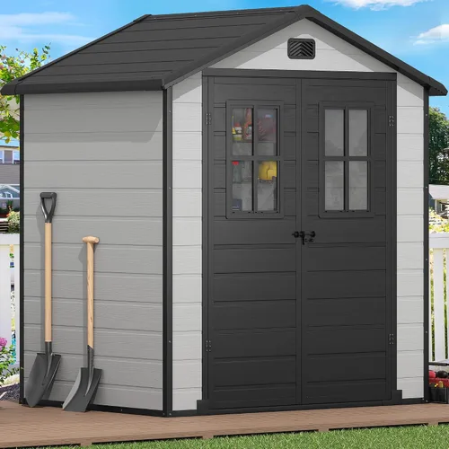 Miniatura 24 de DWVO Cobertizo de almacenamiento para exteriores de 5 x 3 pies con estilo de valla y ventanas laterales, piso y puertas con cerradura, cobertizo