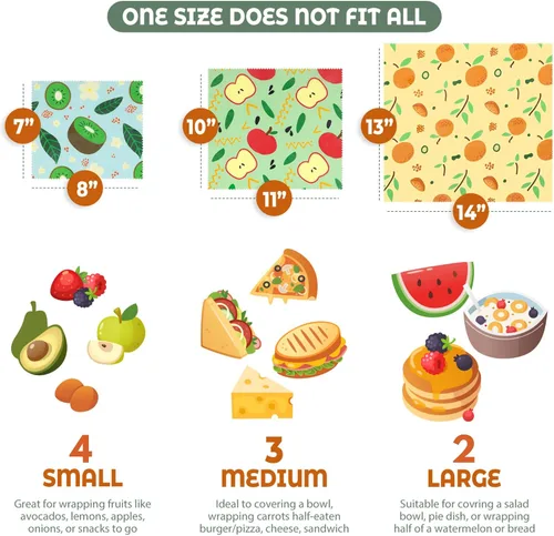 Miniatura 2 de Akeeko Envolturas reutilizables de cera de abejas – Surtido de 9 paquetes, reutilizables, sin plástico, almacenamiento de alimentos 4 pequeños, 3