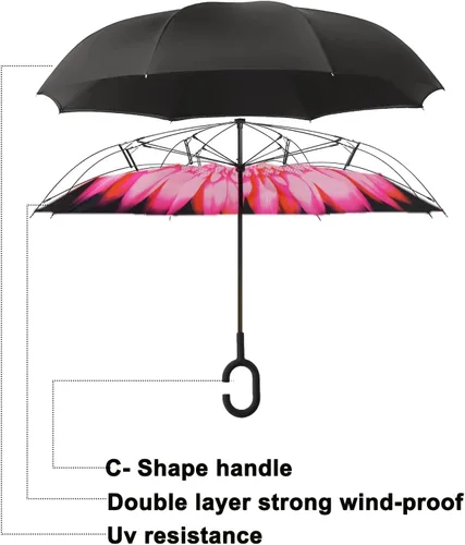 Miniatura 69 de MRTLLOA - Paraguas invertido de gran tamaño de 40/49/56 pulgadas - Sombrilla doble capa resistente al viento, con mango en forma de C y tamaño golf