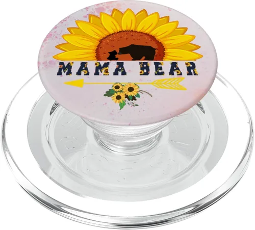 Miniatura 8 de Mamá oso de girasol floral lindo bebé cachorro PopSockets agarre y soporte para teléfonos y tabletas, Negro