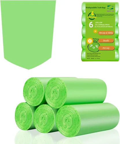 Miniatura 10 de Inwaysin - Mini bolsas de basura de 1.2 galones, bolsas de basura pequeñas, 6 litros, 100 bolsas, verde transparente