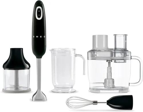 SMEG Batidora de mano y procesador de alimentos HBF03 con accesorio HBFP11 - Estilo retro, motor de 350 W, velocidad variable, tazón Tritan Renew,