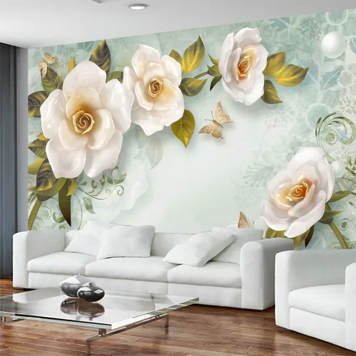 Miniatura 3 de Papel pintado floral moderno, simple y elegante, murales de pared de estilo chino, decoración de fondo de pared grande (no autoadhesivo)