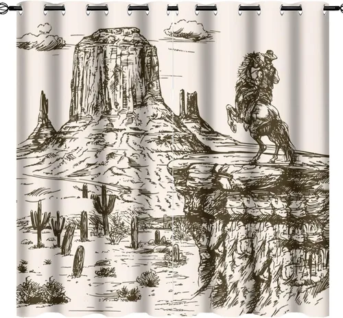 Miniatura 39 de Cortinas opacas retro de vaquero occidental para dormitorio, estilo rústico, cactus, salvaje oeste, vaquero, paseo, caballo, con ojales, aislamiento