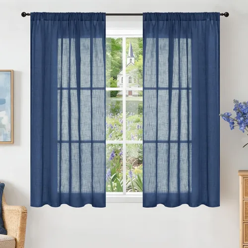 Miniatura 123 de BGment Cortinas de lino café de 30 pulgadas de largo para ventana pequeña, cortinas de media ventana beige semitransparentes ligeras con bolsillo
