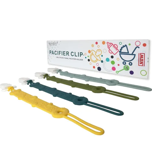 Miniatura 6 de Clip MOBU - Paquete de 4 clips de silicona para chupete para bebé, niño, niña, recién nacido, artículos esenciales de una pieza, soporte universal