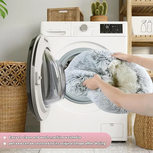 Miniatura 8 de SUOXU Cama antiansiedad para gatos, cueva de felpa con capucha, 20 pulgadas de diámetro, adecuada para mascotas pequeñas a medianas, color rosa