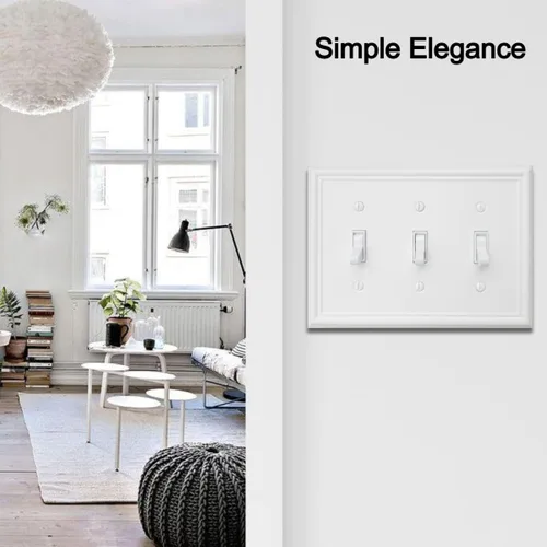Miniatura 4 de OKAWYC Cubierta de Interruptor de Luz Triple Toggle Luca Placa de Pared Metálica, Paquete de 2 Blanco 3 Gang, Cubierta de Interruptor de Luz Placa