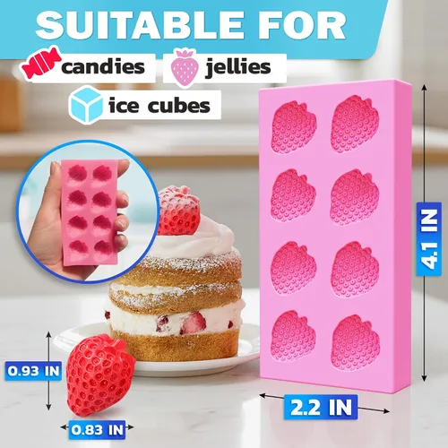 Miniatura 2 de Molde de silicona de fresa – Molde de fresa de grado alimenticio, bandeja de silicona rosa de 4.2 x 2.2 pulgadas con 8 cavidades – Utensilios Molde
