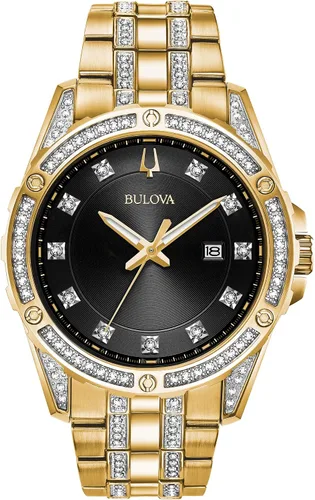 Miniatura 3 de Bulova Juego de caja de reloj calendario de cuarzo para hombre cristal de acero inoxidable tono dorado Modelo 98K107 Tono dorado Vestido