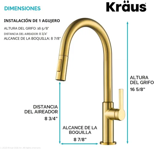 Miniatura 4 de KRAUS Oletto Grifo de Cocina de Una Sola Manija con Rociador Extraíble en Latón Cepillado Sin Manchas, KPF-2820BB Bronce cepillado