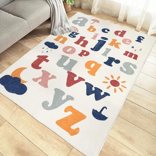 Miniatura 3 de ABREEZE Alfombra de juego para niños, alfombra mullida de lana sintética para niños, 3.3 x 5 pies, antideslizante, con número ABC, aprendizaje