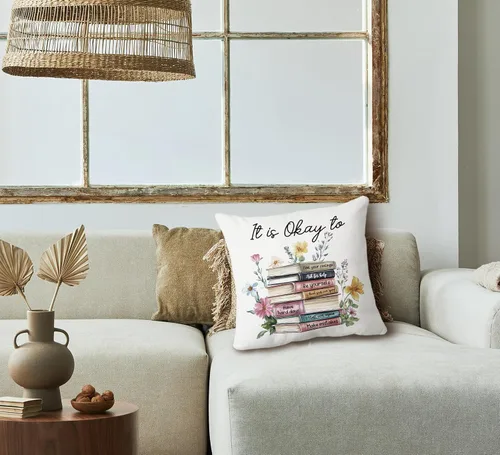 Miniatura 3 de huester Book Floral Mental Health Pillow Cover 18x18, Positive Affirmations Awareness Motivational Decorative Throw Pillow Cover Pillowcases for