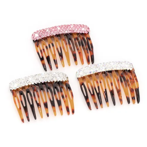 3 peines laterales brillantes para el cabello, hechos a mano, decoración de cristal, pequeños clips de peine para el cabello para mujeres y niñas,