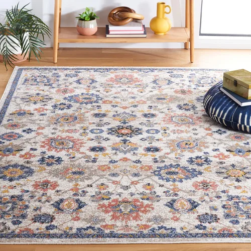 SAFAVIEH Astoria Collection - Alfombra decorativa, 4 x 6 pies, beige y azul, diseño floral, no desprende pelusa y de fácil cuidado, ideal para zonas