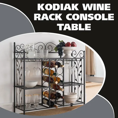 Miniatura 2 de Kings Brand Furniture - Mesa consola de metal para vino, armario de barra de licor con soporte para vidrio, mesa de sofá con estantes