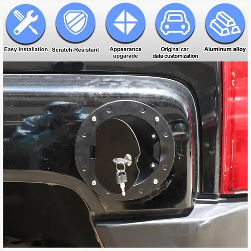 Miniatura 3 de Tapa de tanque de gasolina con bloqueo de puerta para Hummer H3 2005-2009, tapa de gasolina para puerta de llenado de combustible, cubierta de Negro