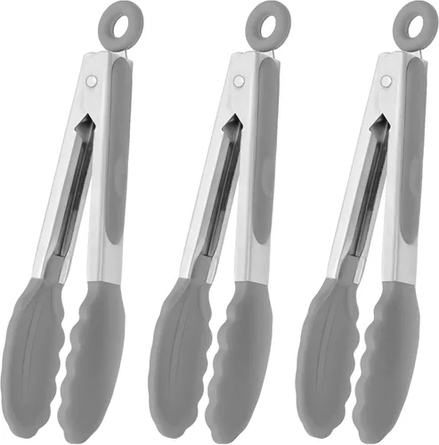 Miniatura 8 de HINMAY Pinzas pequeñas de silicona de 7 pulgadas, juego de 3 unidades, color negro, gris y blanco