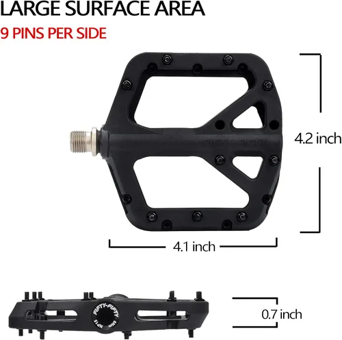Miniatura 3 de FIFTY-FIFTY Pedales de bicicleta de montaña, compuesto de nailon MTB antideslizante, pedales de bicicleta de 9/16 pulgadas, plataforma plana ligera