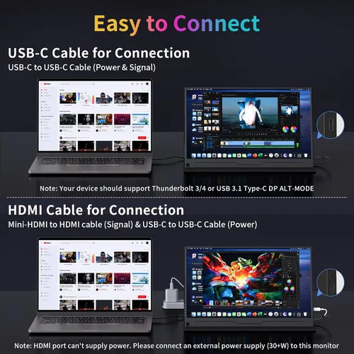 Miniatura 9 de MAGICRAVEN Monitor portátil, extensor de pantalla USB-C y HDMI, segunda pantalla para consola con altavoces integrados, funciona con PS5, Xbox