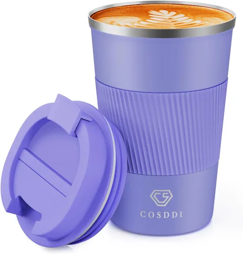 Miniatura 26 de Vaso térmico de acero inoxidable de 12 onzas con aislamiento al vacío, taza de viaje a prueba de derrames con tapa, para mantener caliente/café