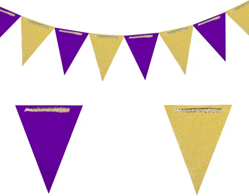 Miniatura 6 de Banderines de banderín azul, rojo y amarillo de 20 pies, banderas triangulares de papel de doble cara para decoración de fiestas