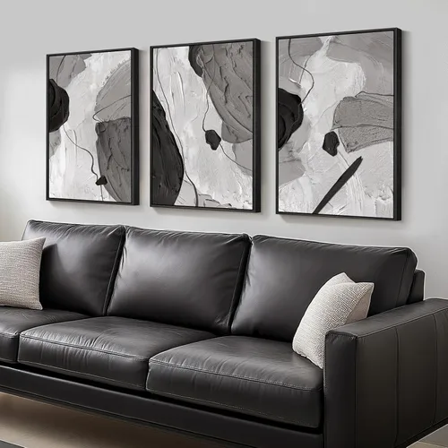 Miniatura 15 de Arte abstracto neutro en blanco y negro para sala de estar, 3 cuadros de impresiones en lienzo, para paredes, imágenes geométricas minimalistas