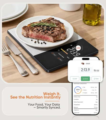Miniatura 3 de KUAIVO Báscula inteligente de nutrición de alimentos con pantalla LED, rastrea calorías, grasas, carbohidratos y proteínas a través