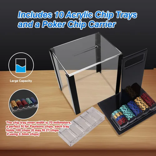 Miniatura 4 de GSE Poker Chip Case, 600pcs/1,000pcs Acrylic Poker Chip Case Casino Acrylic Poker Chips Carrier con bandejas de fichas de póquer