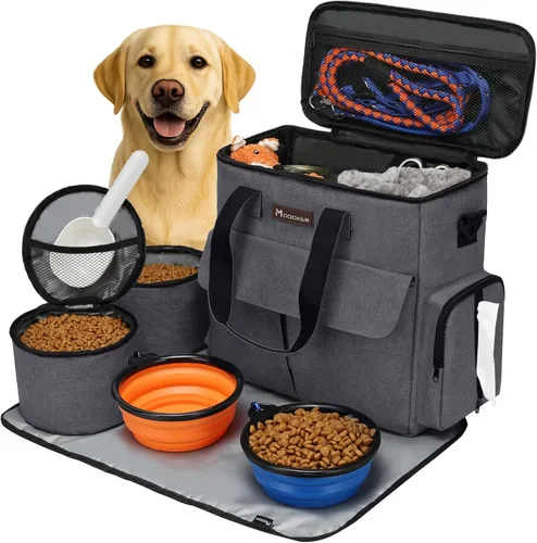 Miniatura 12 de Modoker Bolsa de comida para perros, juego de viaje aprobado por aerolíneas, organizador portátil de accesorios de pañales con 2 contenedores de Rosa