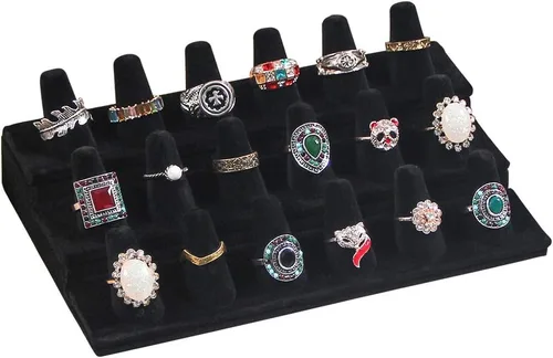 Coward Soporte de exhibición para anillos de 18 dedos, soporte de anillos de terciopelo negro para almacenamiento de joyas, cajón organizador de