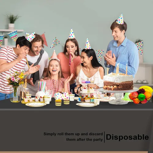 Miniatura 4 de Paquete de 2 manteles rectangulares desechables color negro, manteles de plástico negro para fiestas, 54 x 108 pulgadas, mantel de campamento