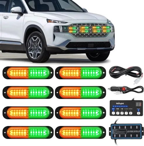 Miniatura 26 de Nilight 8 piezas de luces estroboscópicas LED 12 LED ámbar blancas, luz de emergencia 12 V 24 V, luz de advertencia de peligro con función